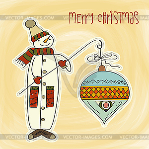 Snowman with big Christmas ball - vector image