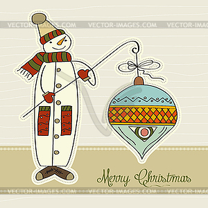 Snowman with big Christmas ball - vector clip art