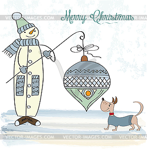 Snowman with big Christmas ball - vector image