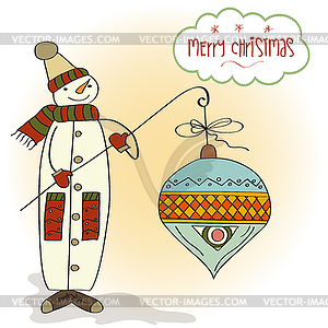 Snowman with big Christmas ball - vector clip art