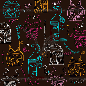 Seamless pattern with surreal houses - vector image