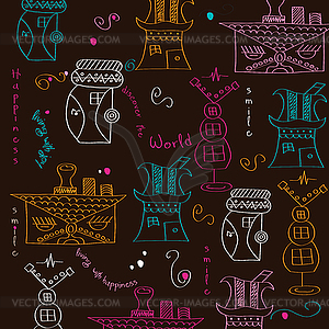 Seamless pattern with surreal houses - vector image