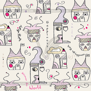 Seamless pattern with surreal houses - vector clipart