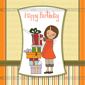 Young girl with gift - vector image