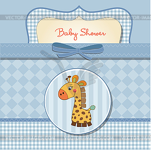 New baby announcement card with giraffe - vector image