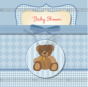 Baby shower card with teddy bear toy - vector clipart