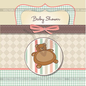 Romantic baby girl announcement card with teddy bear - vector clip art