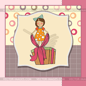 Nice girl with big gift box - vector image