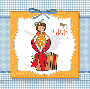 Nice girl with big gift box - stock vector clipart
