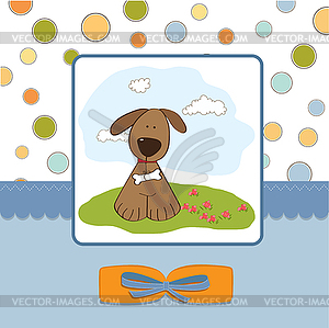 Romantic baby shower card with dog - color vector clipart