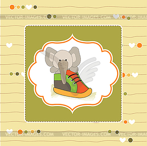 Cute greeting card with an elephant hidden in shoe - vector clipart