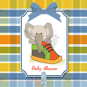 Shower card with an elephant hidden in shoe - royalty-free vector clipart