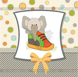 Happy birthday card with an elephant hidden in shoe - vector clipart