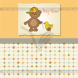 Cute greeting card with boy teddy bear - vector clip art