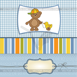 Cute greeting card with boy teddy bear - vector clip art