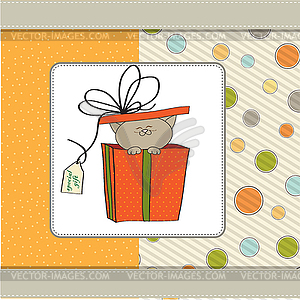 Funny birthday card with little cat - vector clipart