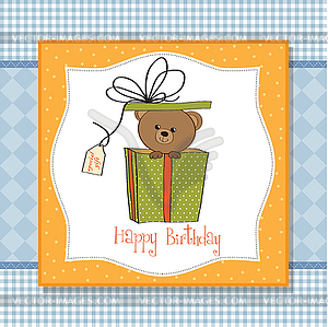 Birthday greeting card with teddy bear - vector image