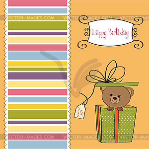 Birthday greeting card with teddy bear - vector image