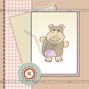 Childish baby shower card with hippo toy - vector image