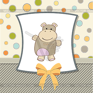 Childish baby shower card with hippo toy - vector clipart