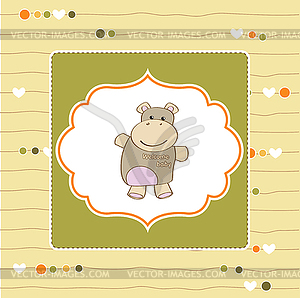 Childish baby shower card with hippo toy - vector clipart