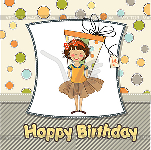 Pretty young girl she hide big gift - vector image