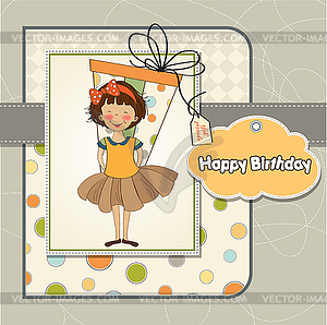 Pretty young girl she hide big gift - vector image