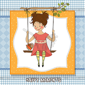 Young girl in swing - vector clipart