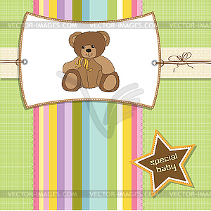 Baby shower card with teddy bear toy - royalty-free vector image