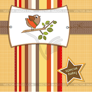 Welcome baby card with funny little bird - vector clipart