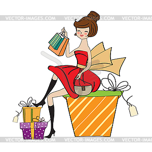 Pretty young woman who is happy that she went - color vector clipart