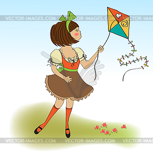 Cute teens who are playing with kite - vector image