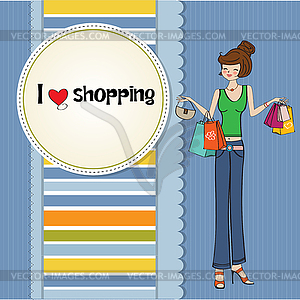Pretty young lady at shopping - vector clipart