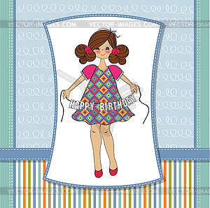 Cute little girl wishing you happy birthday - vector image