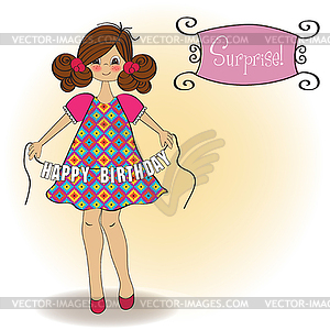 Cute little girl wishing you happy birthday - vector image