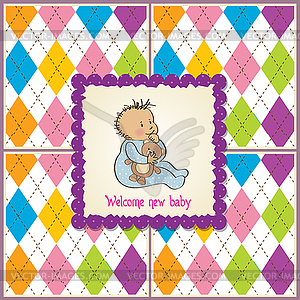 Baby announcement card with little boy - vector clipart