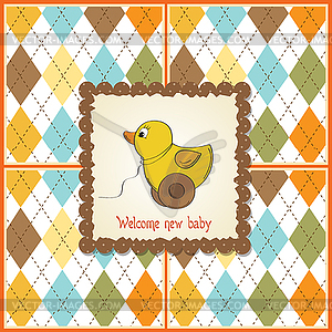 Welcome card with duck toy - vector image