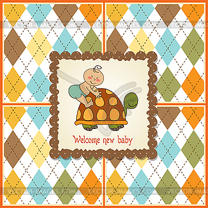 Funny baby boy announcement card - vector image