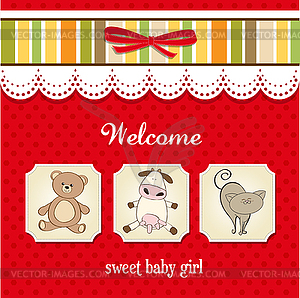 Baby shower card with toys - vector clipart