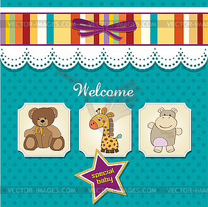 Baby shower card with toys - vector clip art