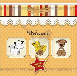 Baby shower card with toys - vector clip art