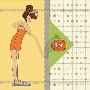 Young woman on scale - vector clip art