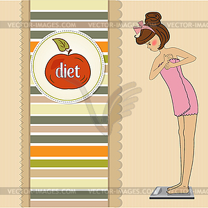 Young woman on scale - vector clipart