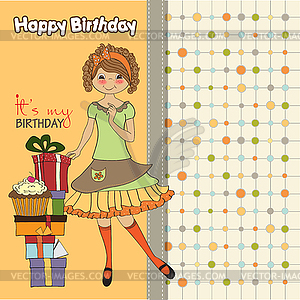 Pretty young girl with gift - vector clipart