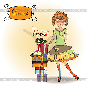 Pretty young girl with gift - vector image