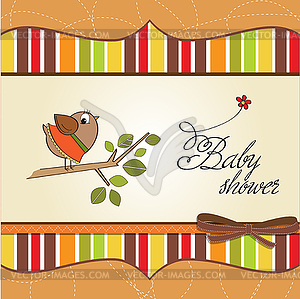 Welcome baby card with funny little bird - vector image