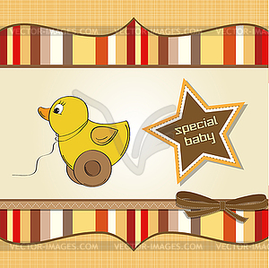 Welcome card with duck toy - stock vector clipart