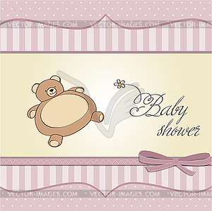 Romantic baby girl announcement card with teddy bear - vector clip art