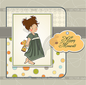 Young girl going to bed with her favorite toy, - vector clip art