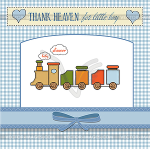 Baby shower card with toy train - vector EPS clipart